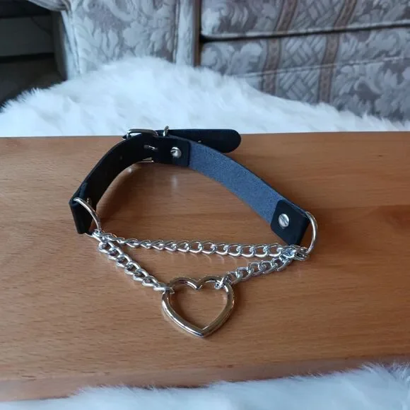 Chain Choker Collar, Heart Shaped Choker Necklace, S Choker, Gothic Chain Choker - Picture 11 of 12